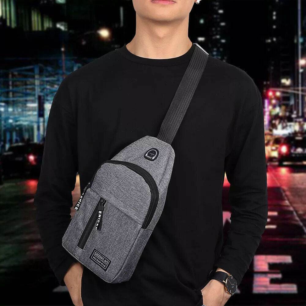 Mens Sling Bag Cross Body Handbag Chest Bag Shoulder Pack Sports Travel Backpack Black - Mubimart