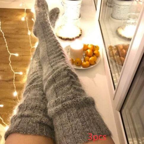 Knitted socks over the knee lengthened stockings - Mubimart