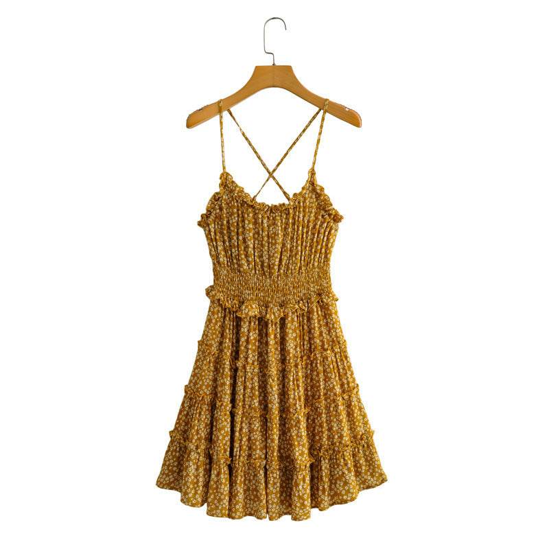Women's Viscose Print Ruffle Panel Slip Dress - Mubimart