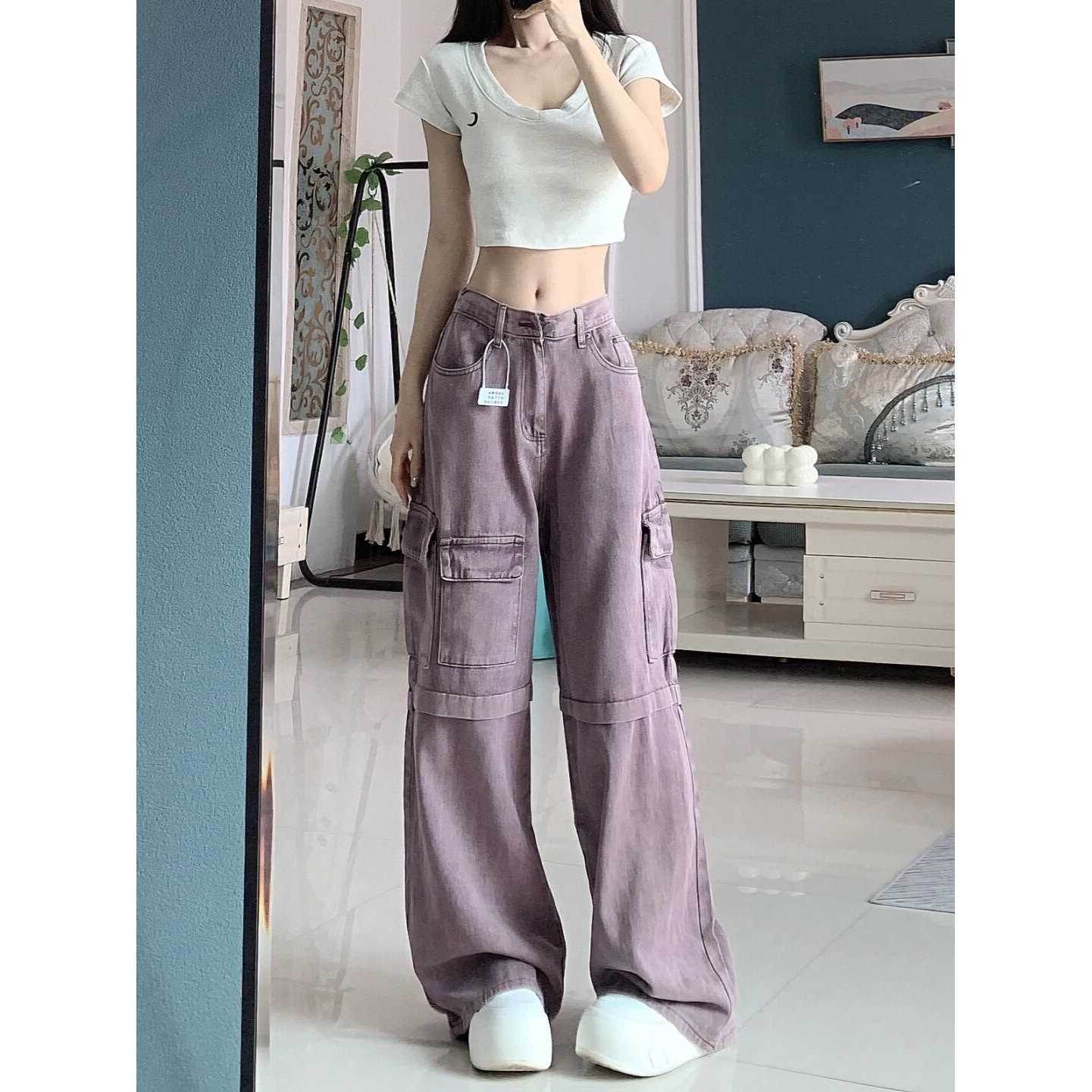Retro Purple Cargo Jeans Women - Mubimart