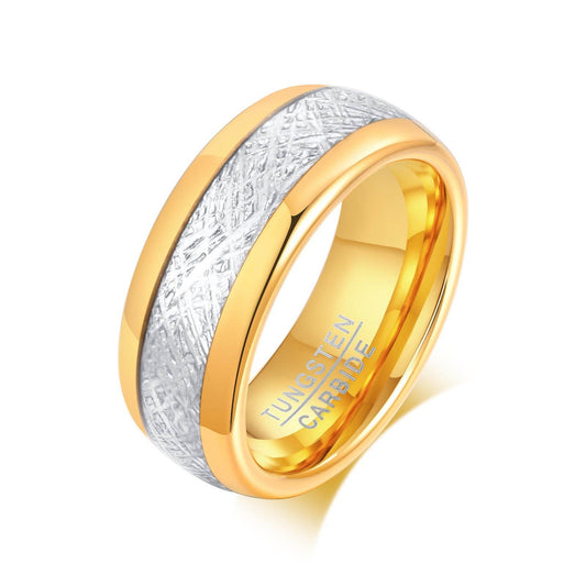 Tungsten Steel Embossed Ring Between Gold For Men 8mm - Mubimart