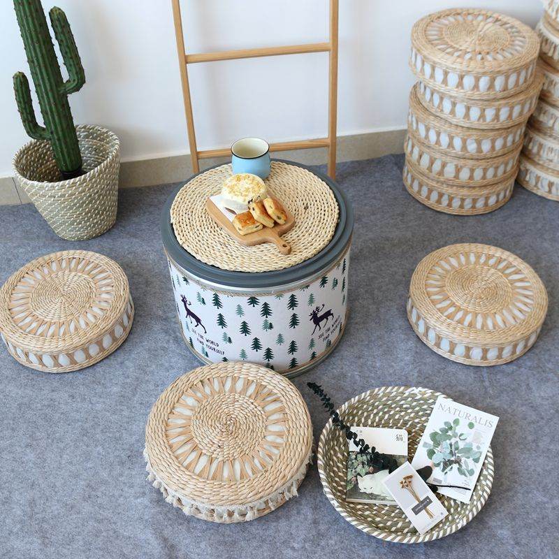 Handmade Straw Futon Seat Cushion Worship Buddha And Hit Thickening Floor Pillow Outdoor Decorative - Mubimart