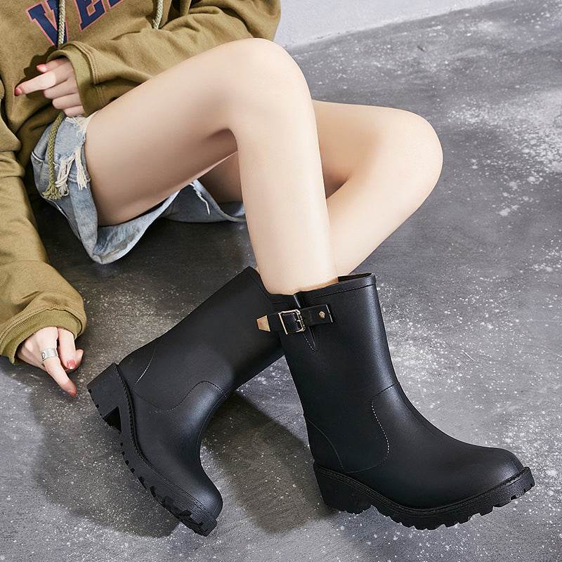 Fashion Temperament Non-slip Waterproof Shoes Rubber Rain Boots Women - Mubimart
