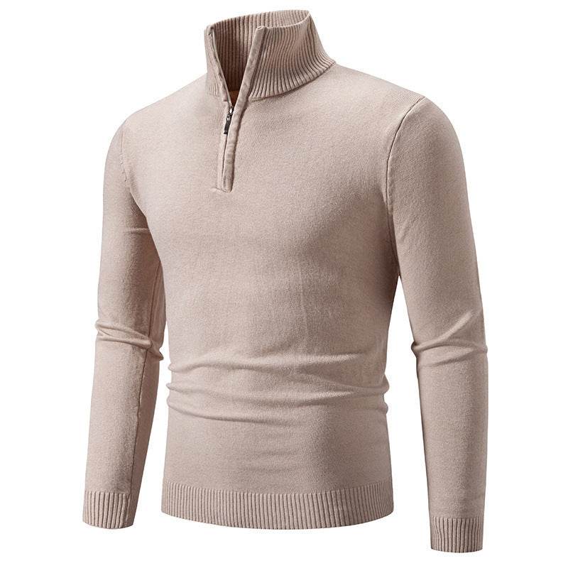 Zip-up Turtleneck Pullover Men's Long Sleeved Sweater - Mubimart