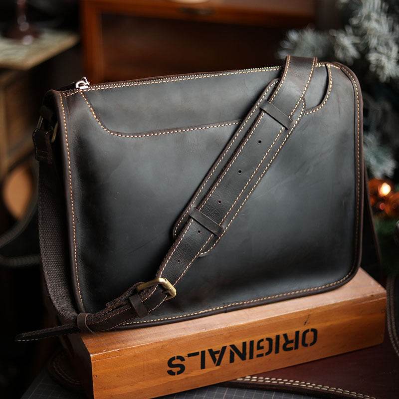 Mens Handmade Leather Casual Shoulder Crossbody Bag - Mubimart