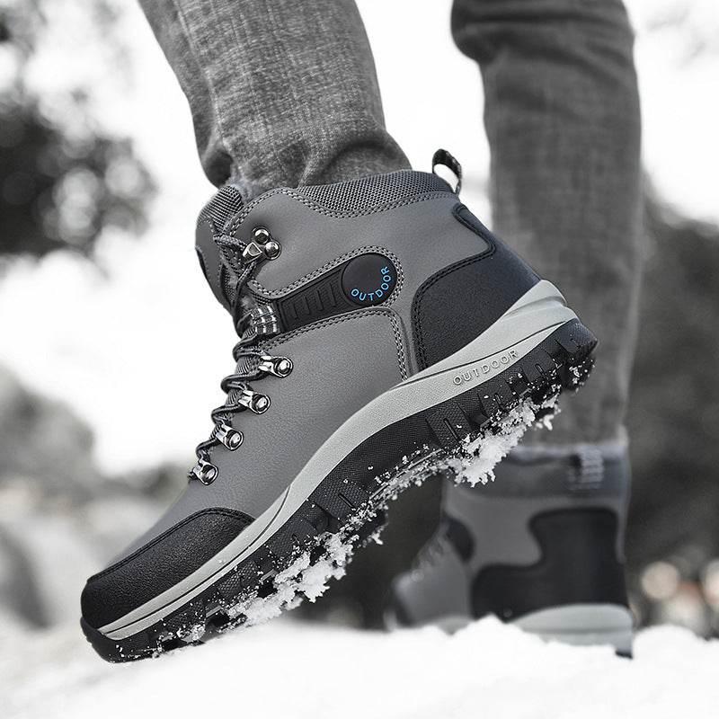 Winter Snow Boots Men Warm Plush Ankle Boots Hiking Lace-up Shoes - Mubimart