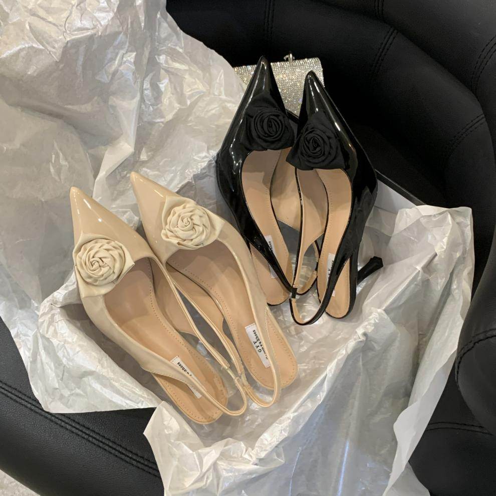 Fashion Flower High Heel Pointed Toe Slingback Outer Wear Stiletto Shoes - Mubimart