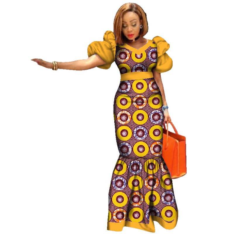Ladies Dresses African Plus Size Puff Sleeve Dress - Mubimart