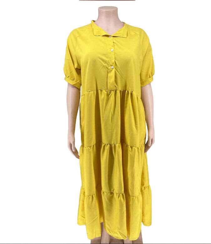 Plus Size Women's Fashion Casual Button Lapel Dress - Mubimart