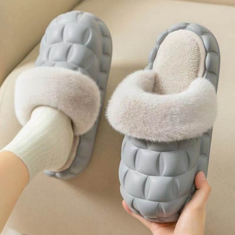 Fuzzy Slippers Women Winter Bedroom Indoor Shoes With Detachable Heel - Mubimart