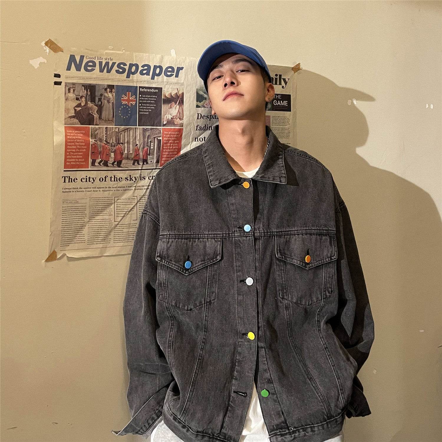 Mens Vintage Fashion Loose Denim Jacket - Mubimart