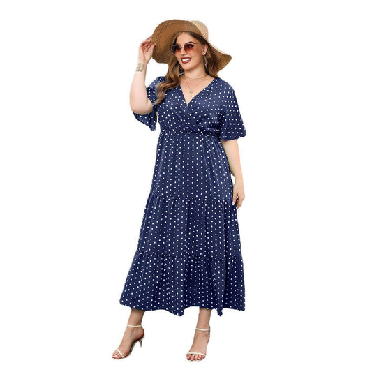 Plus-size Women's Plus-size Polka Dot Casual Holiday Dress - Mubimart