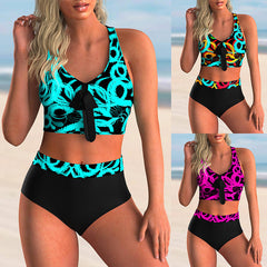 Printed Split High-waisted Briefs For Women - Mubimart - Woman Briefs 