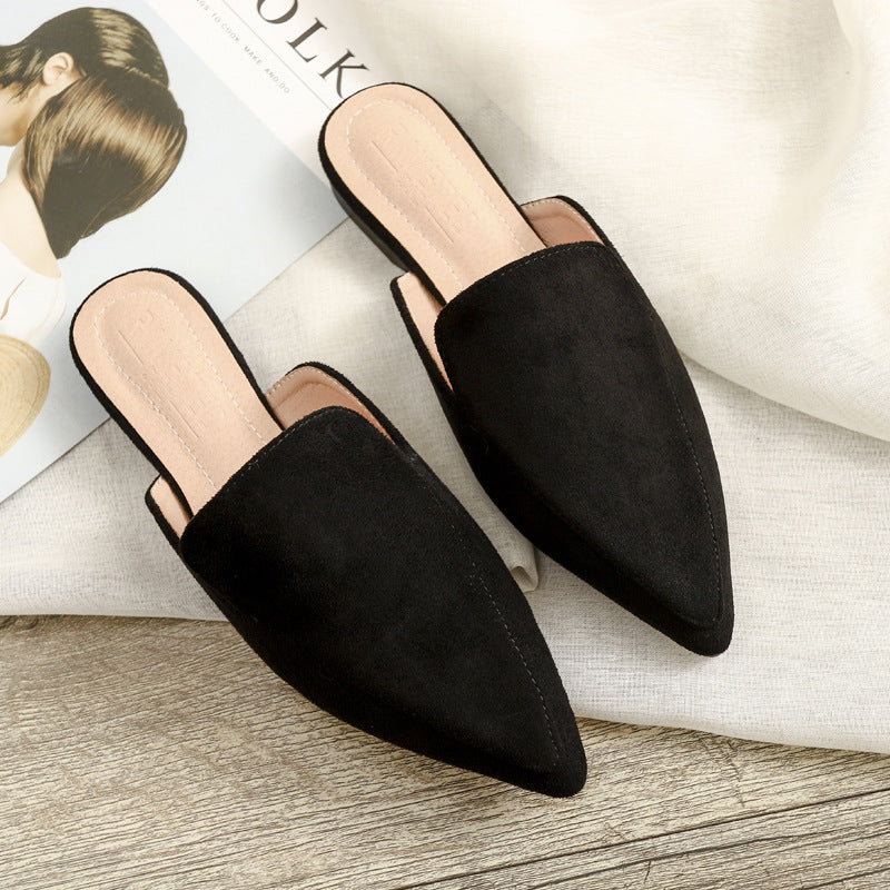 Fashion Closed Toe Flat Pointed-toe Semi-slippers Women