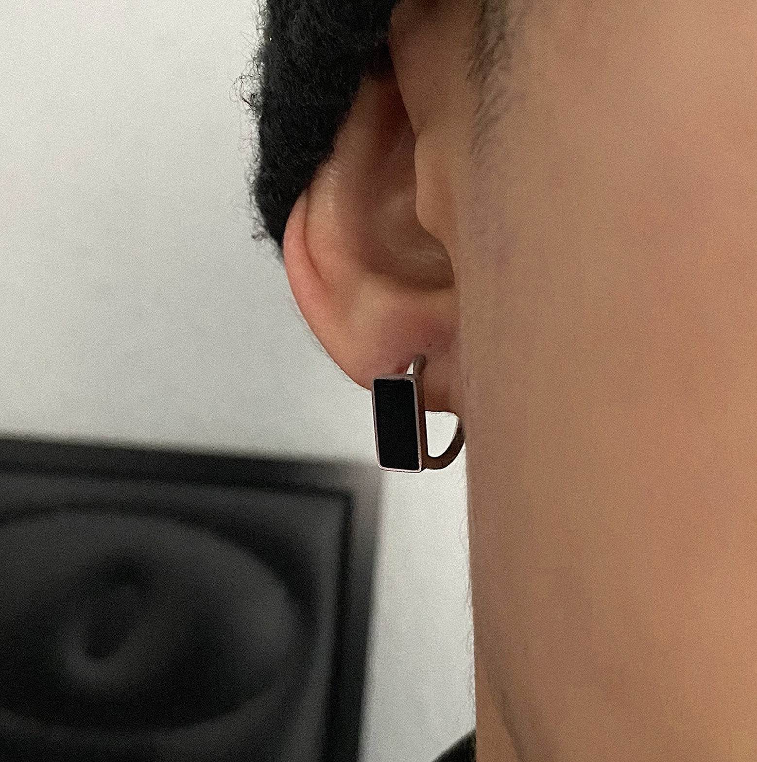 Colorless Earrings For Men Oil Drop Black - Mubimart