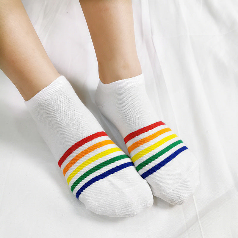 Rainbow Short Tube Low Top Doll Unisex Ins Trend Trendy Socks - Mubimart -  