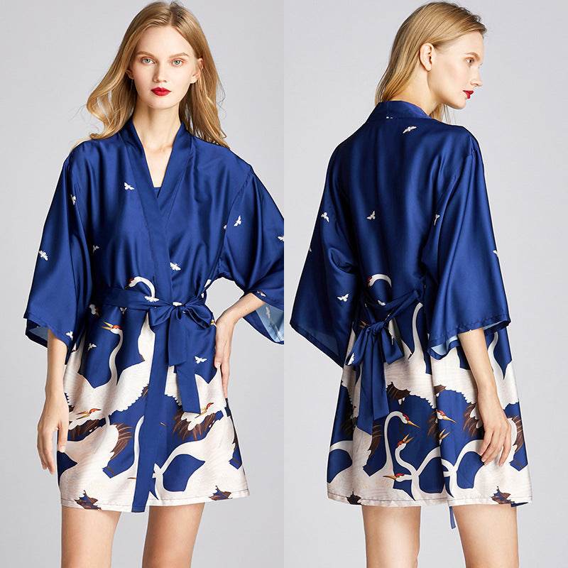 Silk Nightgown Plus Size Printed Loose Homewear - Mubimart