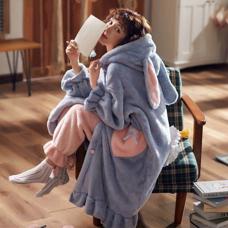 Cute Nightgown Plus Fleece Nightdress Flannel Set - Mubimart