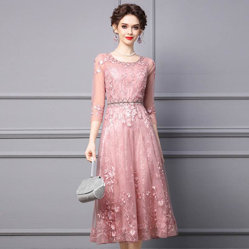 Formal Occasion Delicate Nailed Diamond Long Dress - Mubimart