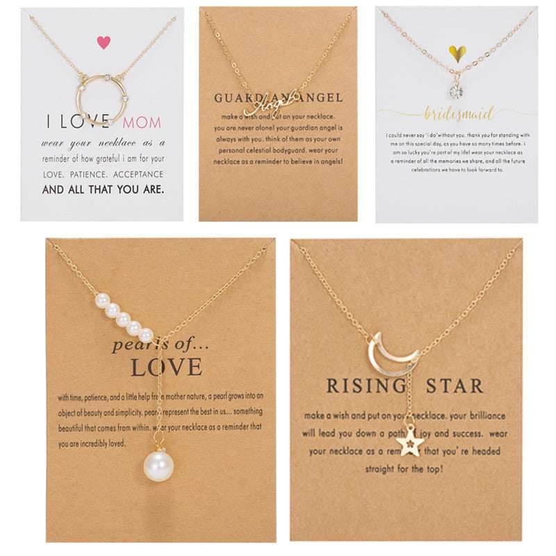 Moon Zircon Pearl Pendant Necklace Gold Color Geometric Choker For Women Jewelry Moms Gift - Mubimart