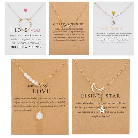 Moon Zircon Pearl Pendant Necklace Gold Color Geometric Choker For Women Jewelry Moms Gift - Mubimart