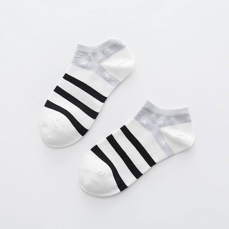 Star Stripe Breathable Low-cut Invisible Cotton Socks - Mubimart