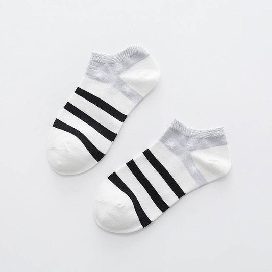 Star Stripe Breathable Low-cut Invisible Cotton Socks - Mubimart