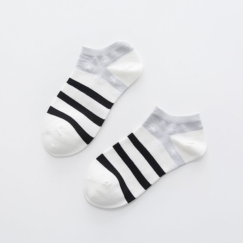 Star Stripe Breathable Low-cut Invisible Cotton Socks - Mubimart -  