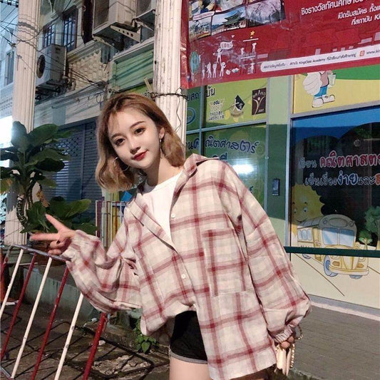 Women Blouses Shirts Plaid Oversize Thin Casual Sun-protect - Mubimart
