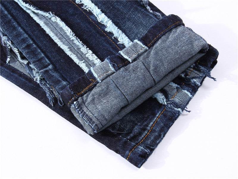 Panelled Statement Jeans Frayed Slim Fit - Mubimart