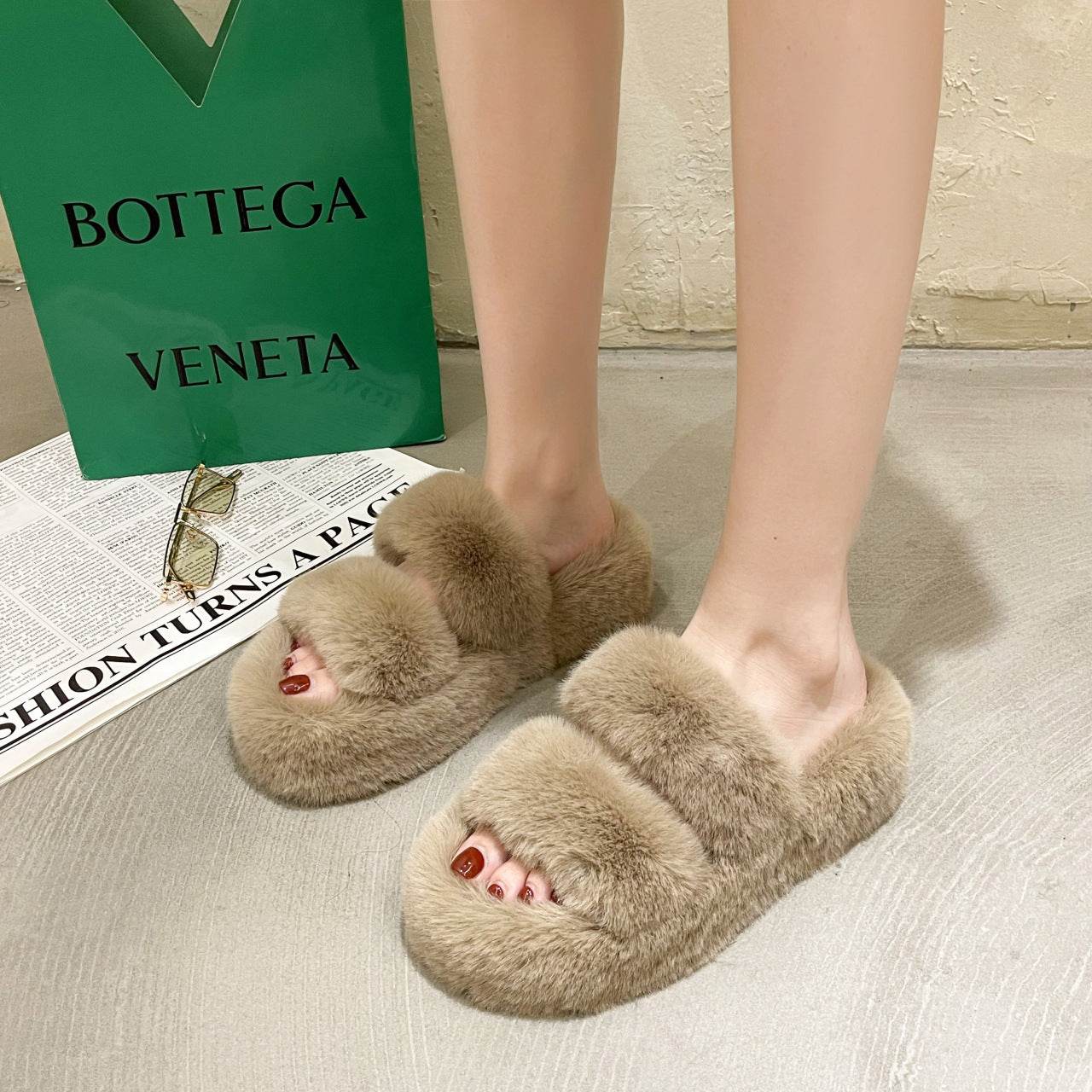 Fuzzy Slippers Women House Shoes Fluffy Bedroom Slippers - Mubimart