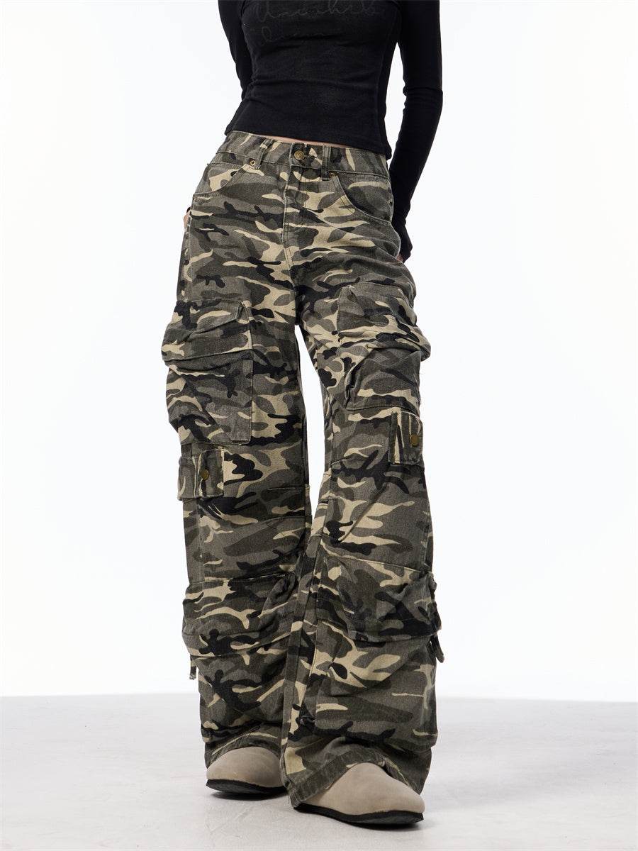 Retro Design Camouflage Cargo Pants Women - Mubimart