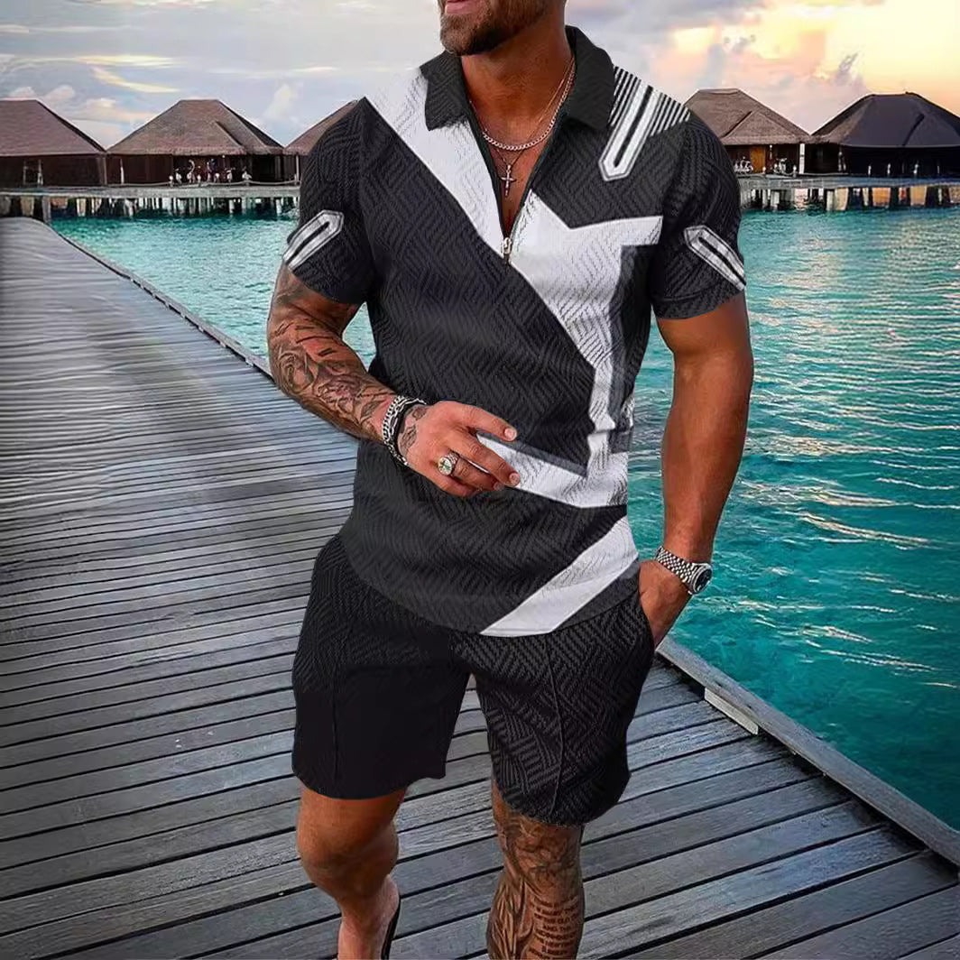 Polo Shirt Suit Men's Casual 3D Printed Polo Shirt Shorts