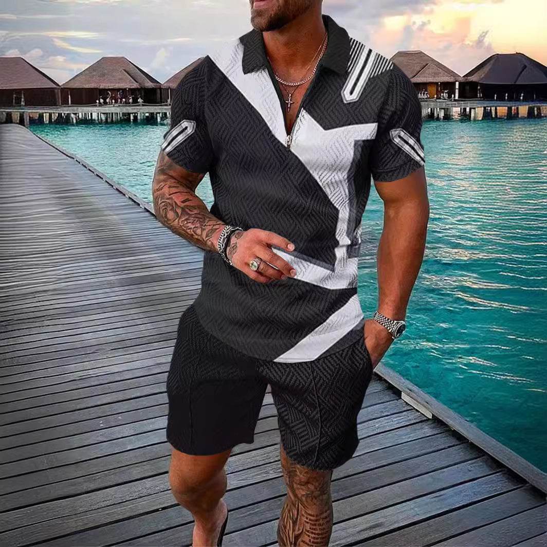 Polo Shirt Suit Men's Casual 3D Printed Polo Shirt Shorts - Mubimart