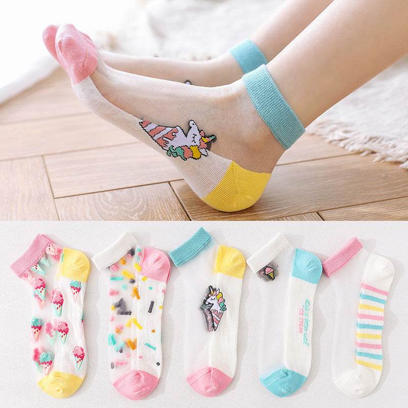 Women's Low-cut Liners Ice Silk Transparent Crystal Glass Silk Socks - Mubimart