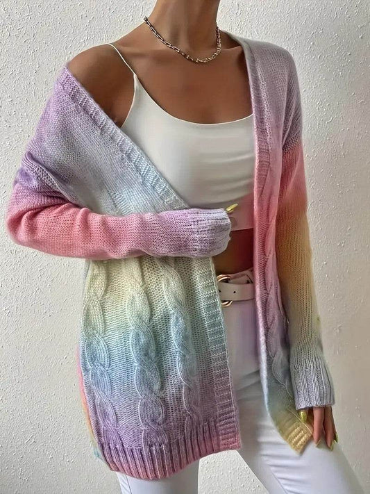 Plus Size Women's Knitted Gradient Trend Fashion Cardigan - Mubimart