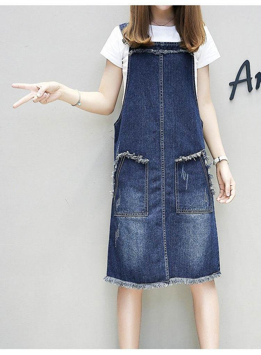 Plus-sized Plus Size Women's Clothing Spring And Summer Slimming Denim Suspender Skirt Slim Fit Dress Fat Sister - Mubimart