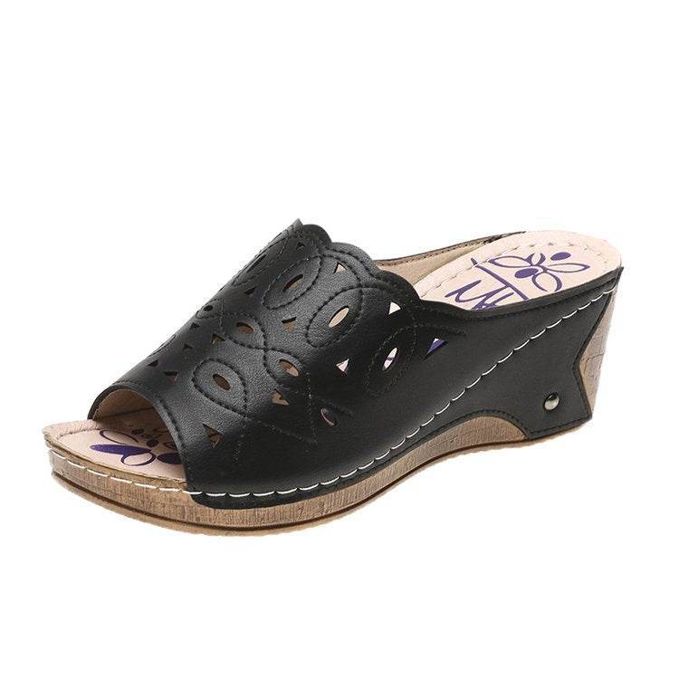 Women's Stylish Peep Toe Slip-on Wedge Sandal - Mubimart