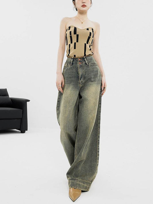 Retro Nostalgic Wide-leg Jeans For Women Summer - Mubimart
