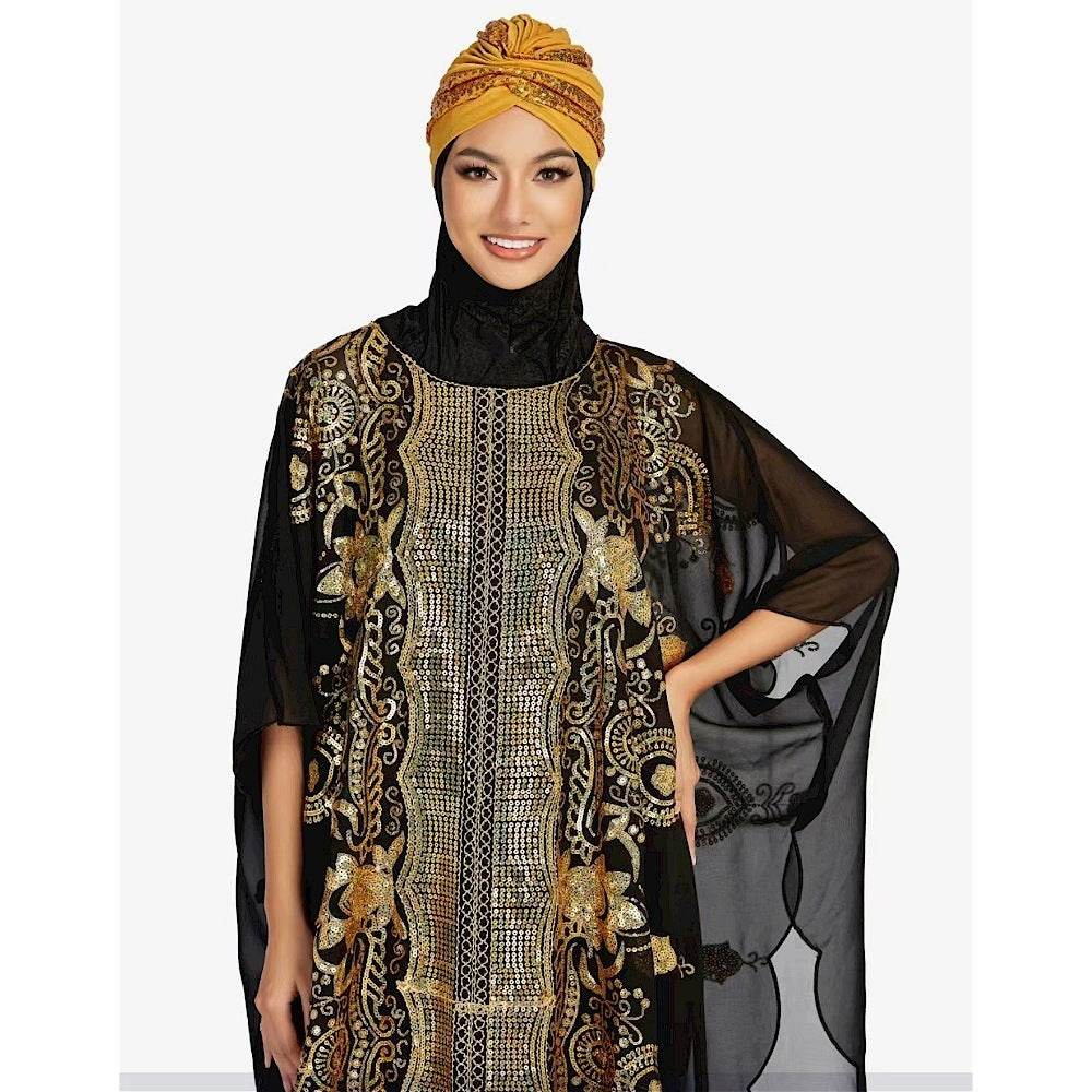 Plus Size Chiffon Elegant Graceful Sequined Shawl Gown - Mubimart