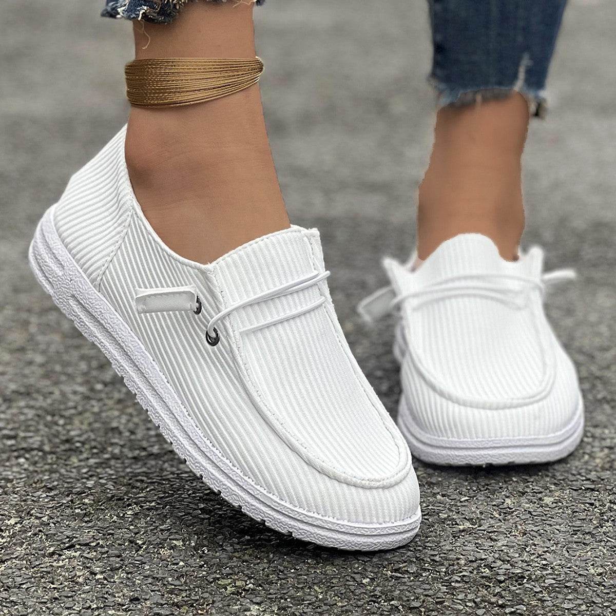 Casual Slip-on Flats Shoes Women Fashion Solid Color Loafers Lazy Shoes - Mubimart