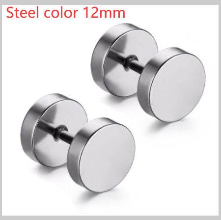 8MM Stainless Steel Earrings Women Men Gold Silver Black Barbell Ear Stud Piercing Earring Tunnel Punk Gothic Jewelry - Mubimart