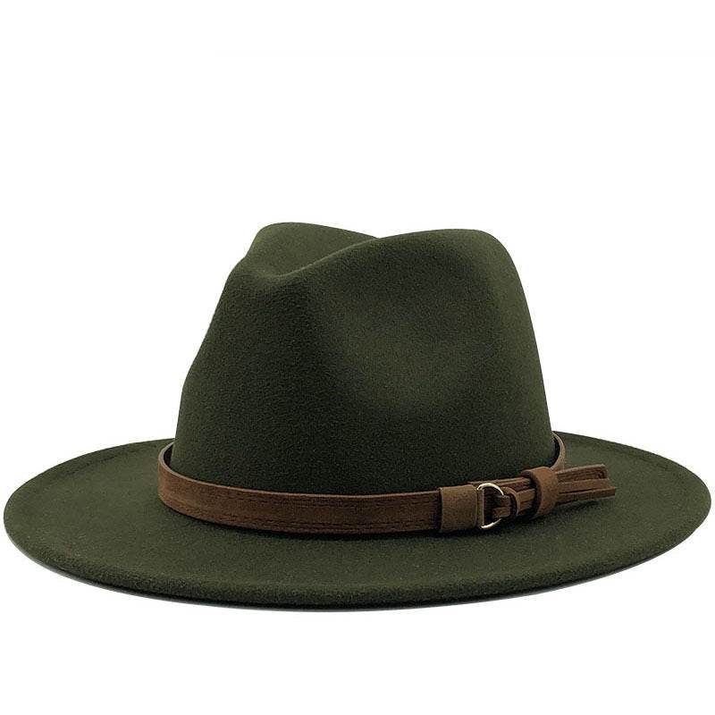 Simple Church Hat Suede Belt Woolen Hat British Style Fedora Hat Wide Brim Hat Women's Autumn And Winter Top Hat - Mubimart