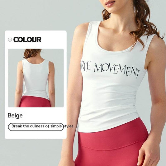 Yoga Vest Women's Fixed Cup Waist Slim Sports Top Workout Clothes - Mubimart