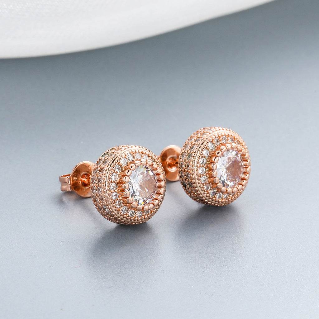 Hip Hop Round Full Zircon Earrings Rose Gold For Men And Women - Mubimart