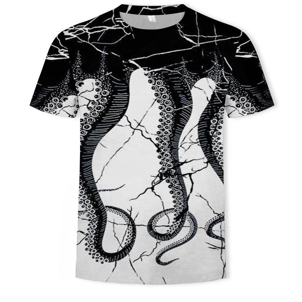 Mens Fashion Casual Digital Print Crew Neck T-shirt - Mubimart