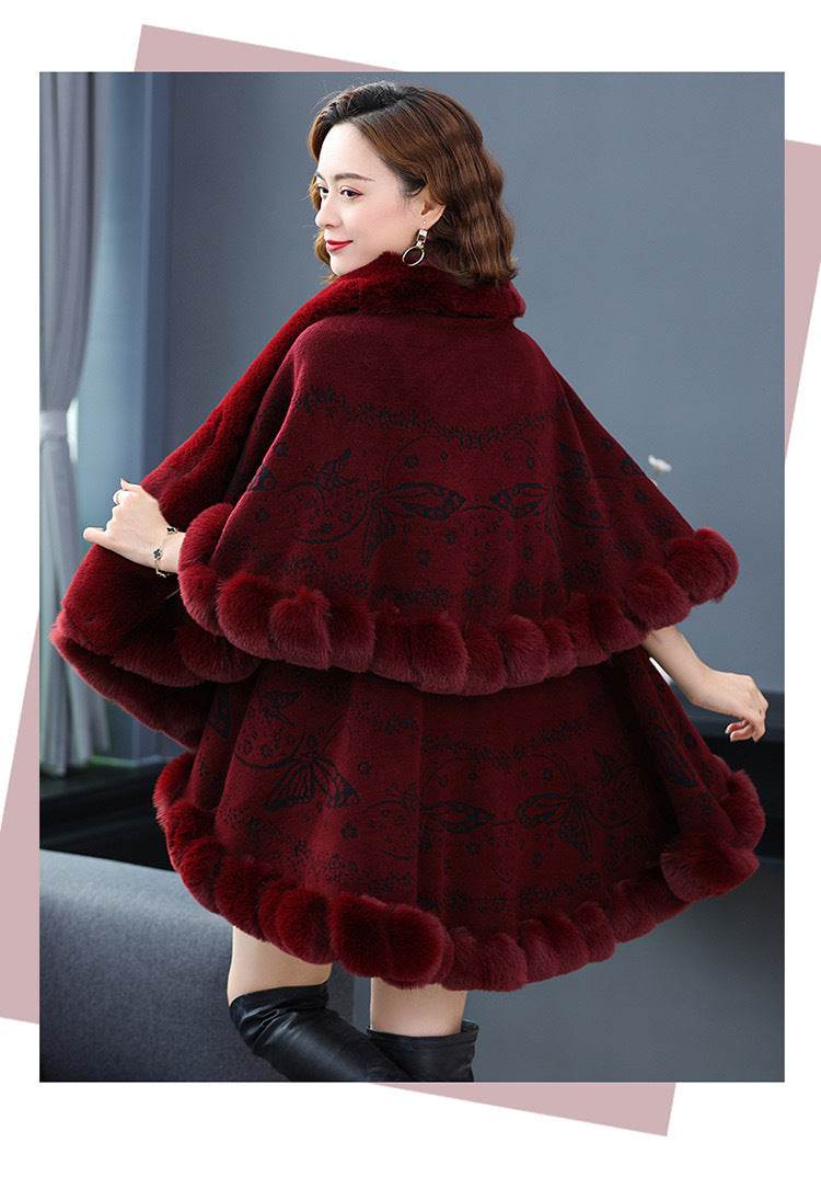Imitation Rex Rabbit Fur Collar Shawl Cape Women's Plus Size - Mubimart