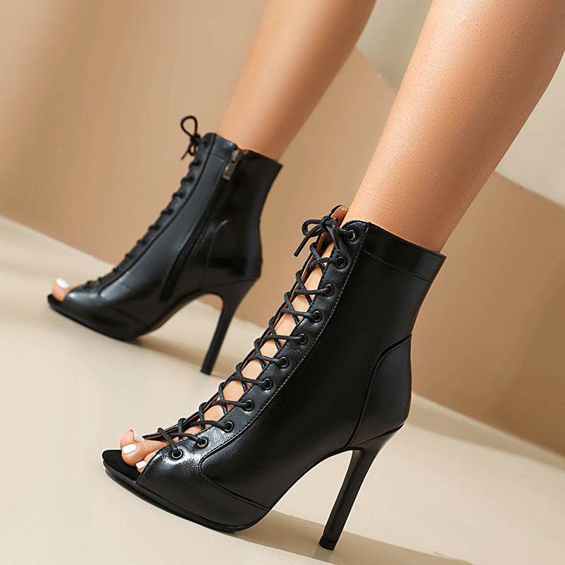 Women's Summer Hollow Stiletto Peep-toe Mesh Sandal Boots - Mubimart