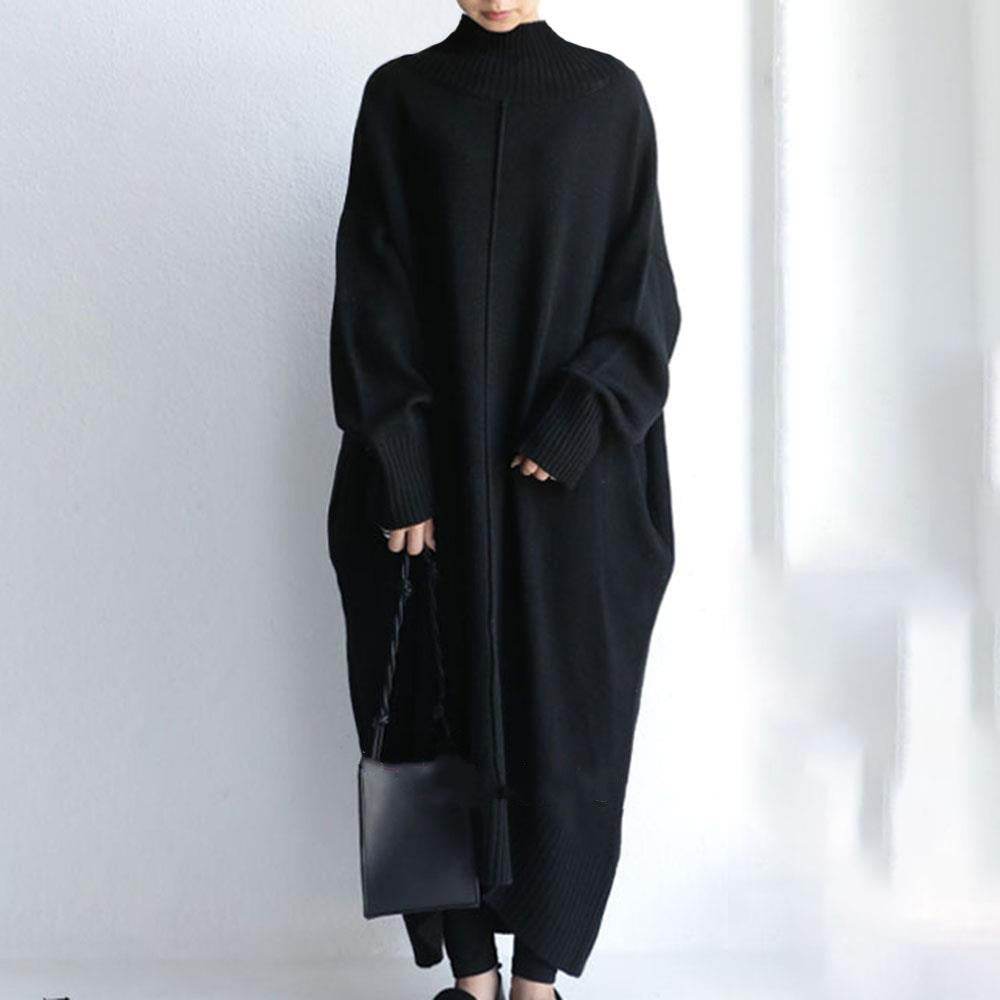 Loose Large Size Mid-length Turtleneck Dress Sweater - Mubimart