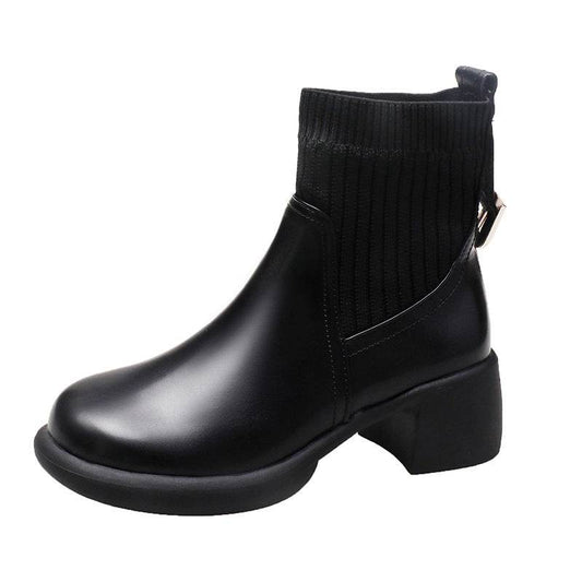 Women's Chunky Heel Square Toe Martin Boots - Mubimart